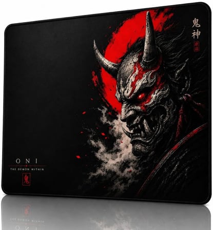 Baskılı Dijital Tasarımlı Oyuncu Mouse Pad, Kaymaz Taban, Dikişli Gaming Mouse Pad Oni 50x40 Cm