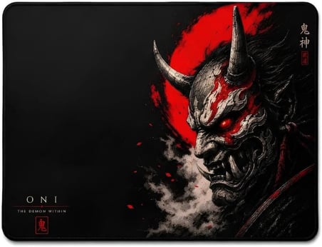 Baskılı Dijital Tasarımlı Oyuncu Mouse Pad, Kaymaz Taban, Dikişli Gaming Mouse Pad Oni 50x40 Cm