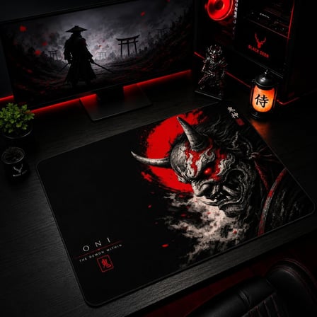 Baskılı Dijital Tasarımlı Oyuncu Mouse Pad, Kaymaz Taban, Dikişli Gaming Mouse Pad Oni 50x40 Cm
