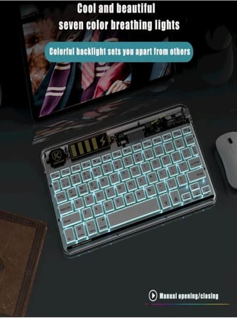 ZR612 Taşınabilir Ultra İnce iPad Tablet Laptop Uyumlu RGB Işıklı Şeffaf Bluetooth Klavye