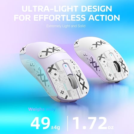 X3 Kablosuz Gaming Mouse, Ultra Hafif 49g Oyuncu Mouse, PixArt PAW3395 Sensör-26000DPI, Programlanabilir, 2.4G/Bluetooth/Kablolu-Uzun Pil Ömrü/PTFE Ayak/Fare Kavrama Bandı-PC/MAC-Lavanta