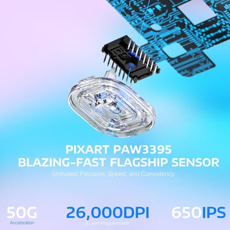 X3 Kablosuz Gaming Mouse, Ultra Hafif 49g Oyuncu Mouse, PixArt PAW3395 Sensör-26000DPI, Programlanabilir, 2.4G/Bluetooth/Kablolu-Uzun Pil Ömrü/PTFE Ayak/Fare Kavrama Bandı-PC/MAC-Lavanta