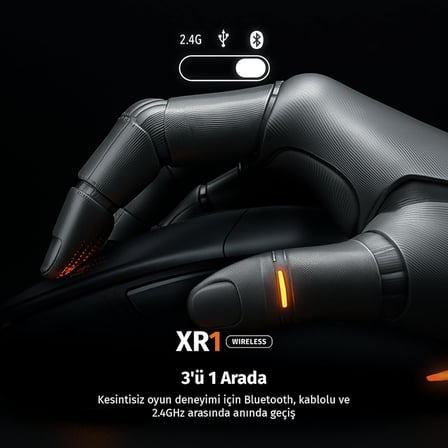 XR1 Kablosuz Oyuncu Mouse, 10000 DPI, RGB Aydınlatma, 6 Tuş, 2.4G + Bluetooth + Kablolu, Type-C Şarjlı