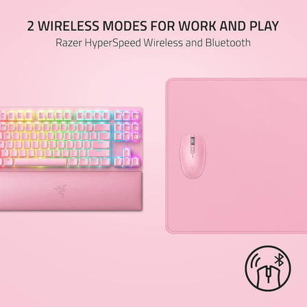 Orochi V2-950 Saate Kadar Pil Ömrüne Sahip Mobil Kablosuz Oyun Mouse'u (Ultra Hafif Tasarım, HyperSpeed Kablosuz ve Bluetooth, 2. Nesil Mekanik Mouse Anahtarları) Pembe