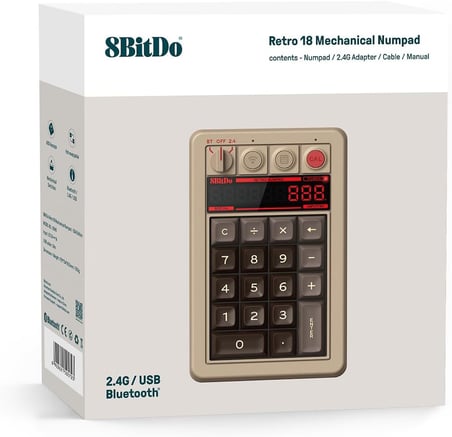 Retro 18 Mechanical Numpad, Supports Calculator Mode, Bluetooth/2.4G/Wired Numpad for Windows and Android - C64 Edition