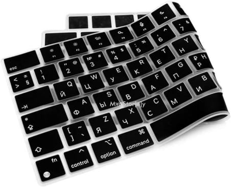 MacBook Rusça Klavye Koruyucu UK ISO Ters L Enter M1-M5 | A2681 A3113 A3240 A3449 A2941 A3241 A2442 A2779 A2992 A2485 A2991 | Russian Keyboard Cover Touch ID Siyah