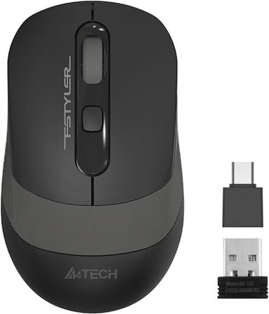 A4 Tech FG10CS Air2 Silent (Sessiz) 2.4Ghz Optik 2000Dpi Kablosuz Mouse | S.Grey | Şarj Edilebilir| 4 Kademe Çözünürlük | Air Çift Mod | Type-C Adaptör