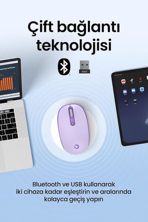 MX400 Prime Pro Sessiz Kablosuz Mouse Bluetooth ve 2.4GHz Wireless Bağlantı - Ayarlanabilir DPI (Lila)