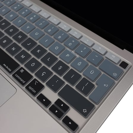 Türkçe Q Klavye Koruyucu MacBook Air A1932 A2179 A2337 M1 Uyumlu | UK ISO Ters L Enter | Ultra İnce Silikon Keyboard Cover Siyah Gri