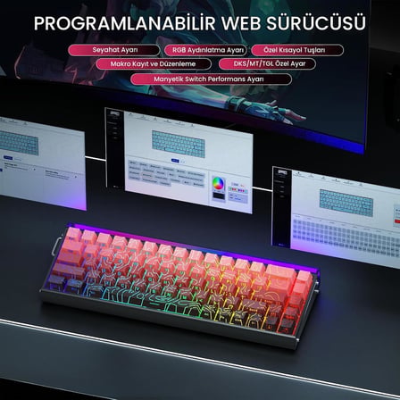 Hero 68 He Manyetik Klavye Rapid Trigger Dragon King Switch 8000Hz RGB Neon TKL Hot Swap Oyuncu Klavyesi Kırmızı