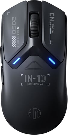 IN10P kablosuz oyun faresi, üç modlu 2.4G/USB-C kablolu/Bluetooth PC oyun faresi, 60g süper ışık, 26K DPI, PAW3395 optik sensör, 8 kHz yoklama hızı, tamamen programlanabilir, siyah