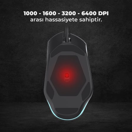 MG1101 Kablolu 6400DPI 8 Tuşlu RGB LED Aydınlatmalı Gaming Optik Mouse Siyah