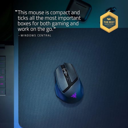 Basilisk Mobile - Küçük Taşınabilir Ergonomik Kablosuz Oyun Mouse'u - AI Prompt Master - Focus X 18K Sensör (Tri-Mode Bağlantı, 105 Saate Kadar, Mouse Switches Gen-3) Siyah
