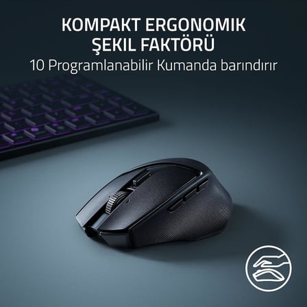 Basilisk Mobile - Küçük Taşınabilir Ergonomik Kablosuz Oyun Mouse'u - AI Prompt Master - Focus X 18K Sensör (Tri-Mode Bağlantı, 105 Saate Kadar, Mouse Switches Gen-3) Siyah