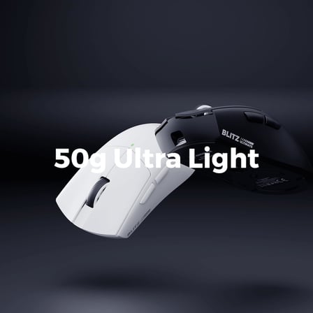 BLITZ ULTIMATE 8K BT+Wired+2.4G Beyaz Kablosuz PAW3950 NORDIC 52840 MCU Gaming Oyuncu Mouse