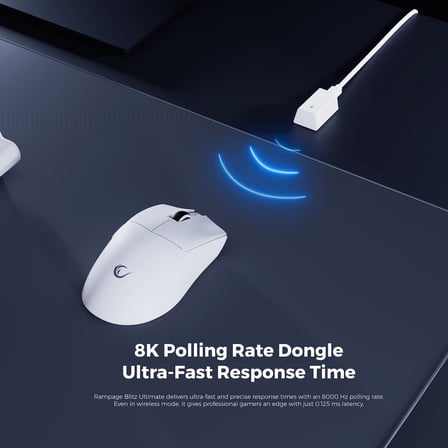 BLITZ ULTIMATE 8K BT+Wired+2.4G Beyaz Kablosuz PAW3950 NORDIC 52840 MCU Gaming Oyuncu Mouse