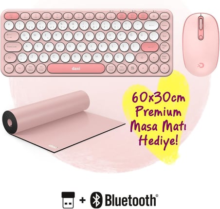MK350 Creator Pro Combo Sessiz 3 Kanallı Bluetooth + 2.4G Wireless Türkçe Q Klavye Mouse Seti (Pembe)