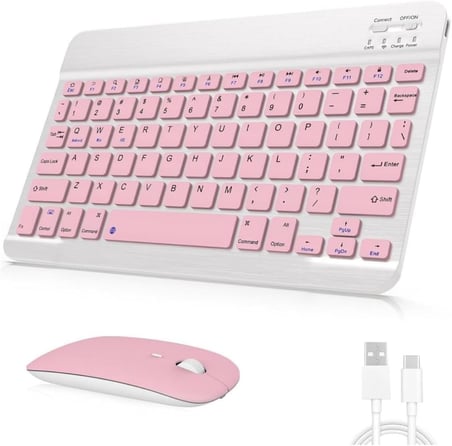 Kablosuz Bluetooth Klavye ve Mouse Seti – Tüm Cihazlarla Uyumlu (Pembe)