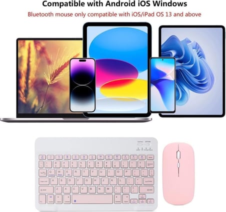 Kablosuz Bluetooth Klavye ve Mouse Seti – Tüm Cihazlarla Uyumlu (Pembe)