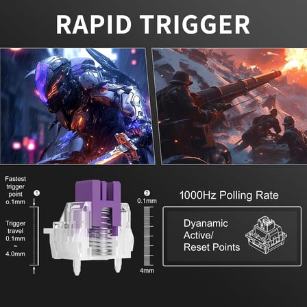 %60 Rapid Trigger Oyuncu Klavyesi, Hall Effect Manyetik Switch, Ayarlanabilir Basış Noktası, Hot-Swappable RGB Aydınlatmalı Kablolu Klavye – Yön Tuşlu, Windows/PC/Mac Uyumlu – Siyah