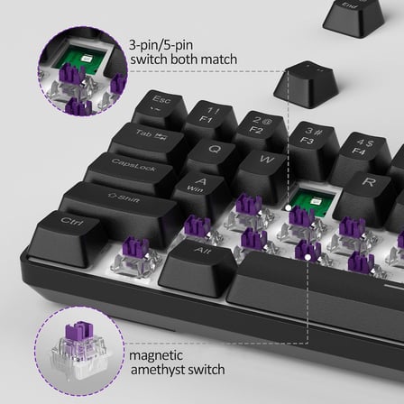 %60 Rapid Trigger Oyuncu Klavyesi, Hall Effect Manyetik Switch, Ayarlanabilir Basış Noktası, Hot-Swappable RGB Aydınlatmalı Kablolu Klavye – Yön Tuşlu, Windows/PC/Mac Uyumlu – Siyah