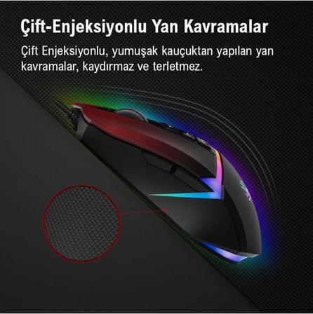W60 Max 10.000 CPI 10 Tuş Optik RGB UC3&4 Aktif Kablolu Kırmızı Gaming (Oyuncu) Mouse