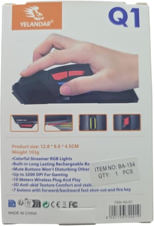Kablosuz, Şarj Edilebilir 7 Tuşlu Oyuncu Bilgisayar Faresi (Q1) - Kablosuz Mouse, Q1 Gaming Mouse