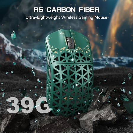 R5 Ultra Karbon Fiber HyperSpeed Kablosuz Gaming Mouse – 39g Süper Hafif, PAW3950MAX Sensör, 42000 DPI, 8000Hz Kablosuz Polling, BT/2.4G/Kablolu USB-C, Windows/Mac Uyumlu – Green