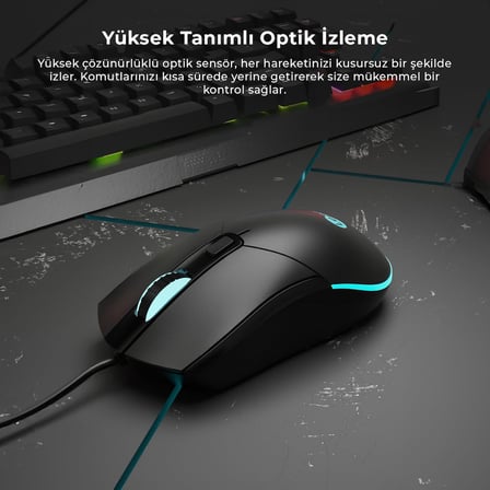 MS120 USB Kablolu 2400DPI 4 Tuşlu RGB LED Aydınlatmalı Optik Gaming Optik Mouse Siyah