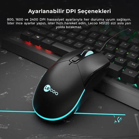 MS120 USB Kablolu 2400DPI 4 Tuşlu RGB LED Aydınlatmalı Optik Gaming Optik Mouse Siyah
