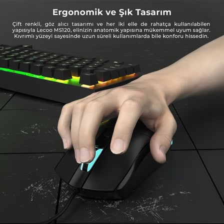 MS120 USB Kablolu 2400DPI 4 Tuşlu RGB LED Aydınlatmalı Optik Gaming Optik Mouse Siyah