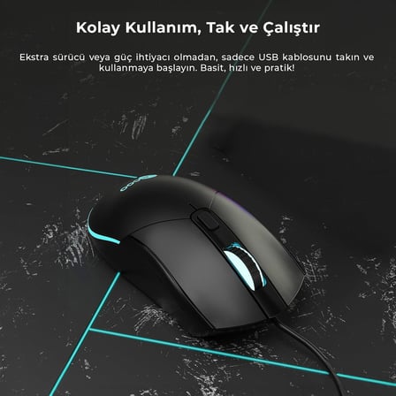 MS120 USB Kablolu 2400DPI 4 Tuşlu RGB LED Aydınlatmalı Optik Gaming Optik Mouse Siyah
