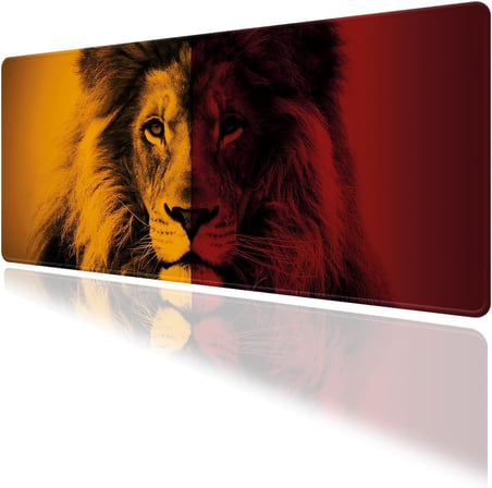 Sarı Kırmızı Aslan Temalı Oyun Gaming Klavye Mouse Pad Masa Matı 70x30cm Kaymaz Kauçuk Taban Dikişli Kenar