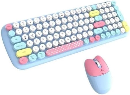 Kablosuz Klavye ve Mouse Set Renkli Sevimli 100 Tuşlu Pc Notebook Laptop Uyumlu Klavye ve Fare Ev Ofis için