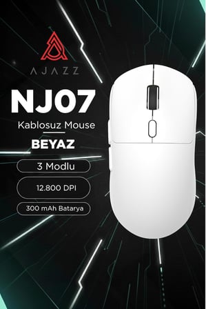 Kablosuz Gaming Mouse 12800 DPI 3 Modlu Bluetooth 2.4G USB Kablolu 1000Hz Raporlama Hızı 67g Ultra Hafif 6 Tuş 300mAh Şarjlı Ofis Oyuncu Mouse | AJAZZ NJ07 (Beyaz - NJ07)