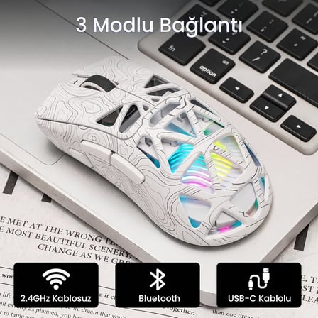SC620 PAW3311 Sensör 12000 DPI 1000Hz Kablolu ve Kablosuz Gaming Oyuncu Mouse Desenli Beyaz