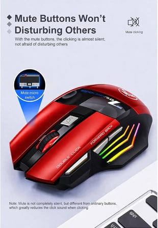 iMCE GWX7 Kablosuz Şarjlı RGB Gaming Mouse Sessiz Tık Oyun Faresi 3200DPI 7 Tuş (Kırmızı)