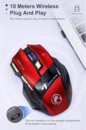 iMCE GWX7 Kablosuz Şarjlı RGB Gaming Mouse Sessiz Tık Oyun Faresi 3200DPI 7 Tuş (Kırmızı)