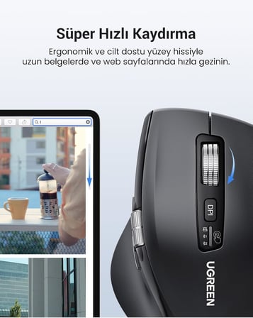 Ergonomik 5000 DPI Sessiz Kablosuz Wireless Mouse, Siyah, 45792