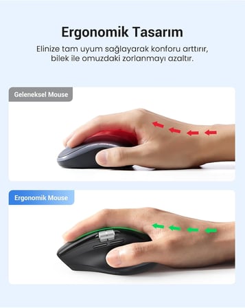Ergonomik 5000 DPI Sessiz Kablosuz Wireless Mouse, Siyah, 45792