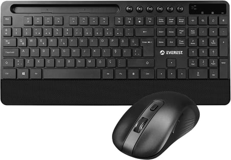 Everest KM-9676 Siyah Multimedya Tablet-Telefon Standlı Bileklik Ağrı Engelleyicili Uzun Menzilli Kablosuz Klavye Mouse Set