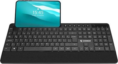 Everest KM-9676 Siyah Multimedya Tablet-Telefon Standlı Bileklik Ağrı Engelleyicili Uzun Menzilli Kablosuz Klavye Mouse Set