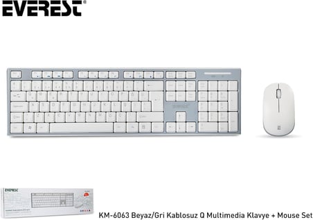 KM-6063 Beyaz/Gri Kablosuz Q Multimedia Klavye + Mouse Set