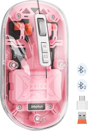 BTM005 | Saydam Ofis Mouse | 2.4G Kablosuz + Çift Bluetooth | Sessiz Tıklama | 2400 DPI (Pembe)