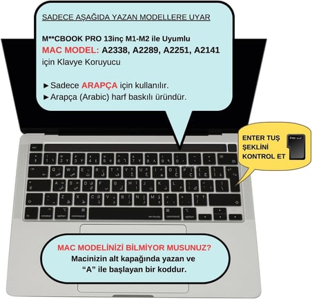 MacBook Klavye Koruyucu Arapça A2338 M1 M2 13 inç A2251 A2289 A2141 16 inç UK ISO Ters L Enter Silikon Keyboard Cover Touch Bar Siyah