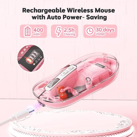 BTM005 | Saydam Ofis Mouse | 2.4G Kablosuz + Çift Bluetooth | Sessiz Tıklama | 2400 DPI (Pembe)