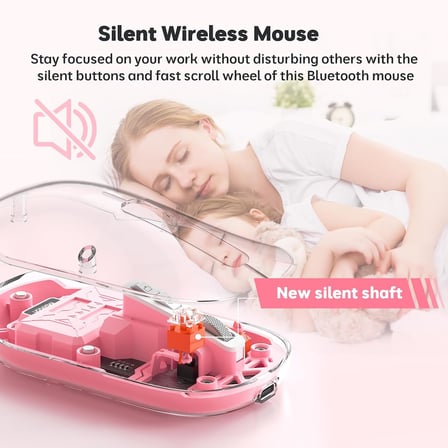 BTM005 | Saydam Ofis Mouse | 2.4G Kablosuz + Çift Bluetooth | Sessiz Tıklama | 2400 DPI (Pembe)