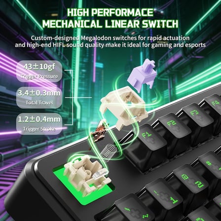 X87 Ultra Kablosuz Oyun Klavyesi, Nokta Matrisi Ekranlı, BT/2,4 GHz/Kablolu,%75 Hot-swap, 10000mAh, RGB, Kablosuz Shark Fin, PC/Mac, Shadow Jade