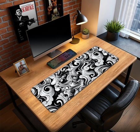 Wave Temalı Oyun Gaming Klavye Mouse Pad Masa Matı 70x30cm Kaymaz Kauçuk Taban Dikişli Kenar