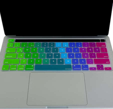 MacBook Klavye Koruyucu Türkçe Q Çeviri A2338 M1 M2 13 inç A2251 A2289 A2141 16 inç US ANSI Düz Enter Silikon Keyboard Cover Touch Bar Pembe Yeşil